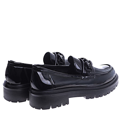Wsuwane czarne loafersy damskie półbuty na platformie /C6-3 14872 T485/