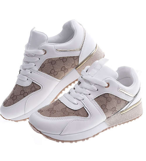 Sznurowane sneakersy na niskim koturnie /G1-2 13229 T502/