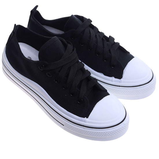 Czarne sznurowane trampki damskie na platformie /A10-2 17214 G185/