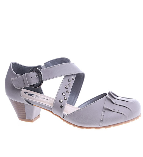 Szare czółenka z paseczkiem na niskim obcasie /A9-1 14105 T143/