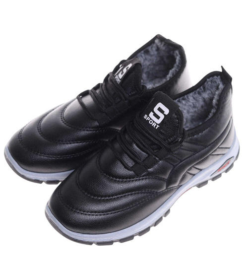Czarne buty chłopięce sportowe z ociepleniem /E6-2 18166 T336/