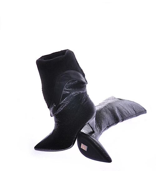 Wsuwane damskie kozaki Czarne /D3-1 12438 T232/