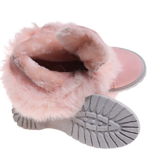 Zimowe różowe dziewczęce botki na rzepy /G6-2 18345 T295/