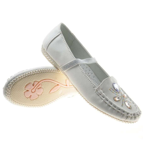 Dziewczęce balerinki z gumką Białe /B3-2 7966 S088/