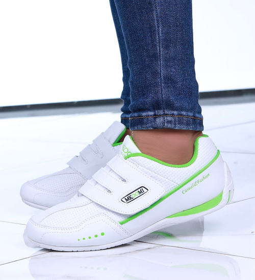 Biało zielone buty sportowe na rzep /E2-3 14979 S341/