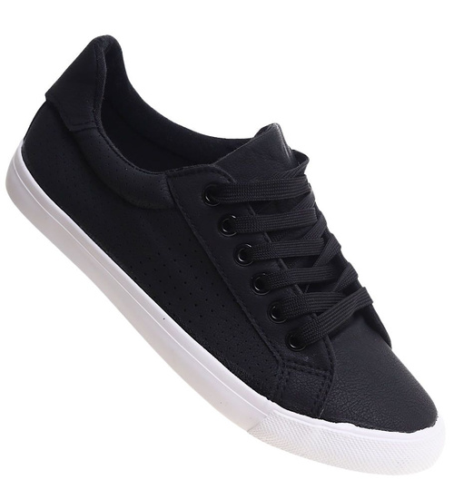 Czarne trampki damskie sznurowane /C6-2 12314 S197/