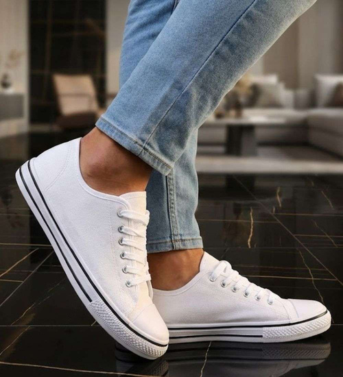 Trampki męskie z tkaniny klasyczne białe /e2-1 13758 T291/