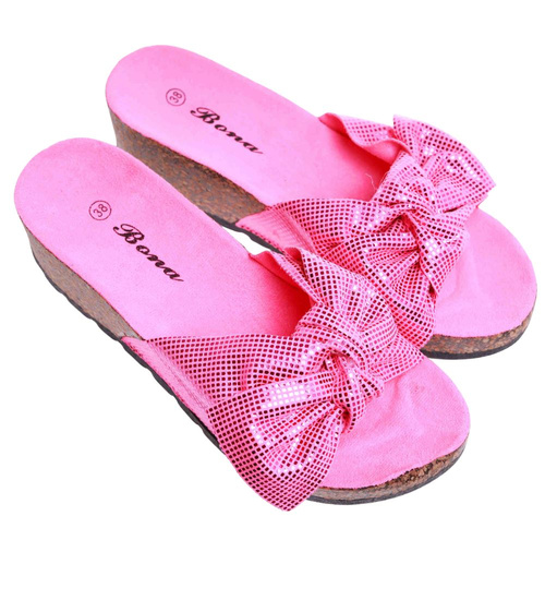 Różowe klapki na niskim koturnie /C7-2 17627 T134/