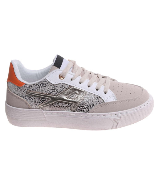 Trampki damskie sznurowane beżowo pomarańczowe /J5-4 H2 18475 W16-6/