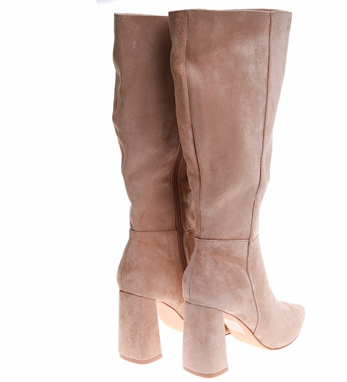 Klasyczne beżowe kozaki na grubym obcasie /G8-3 16949 T481/