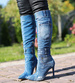 Jeansowe damskie kozaki na obcasie /A5-1 14906 T108/