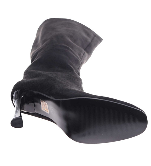 Czarne klasyczne kozaki na obcasie /D2-2 18565 G591/