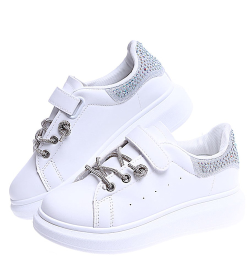 Białe trampki dziewczęce na rzep /A7-2 14751 T513/