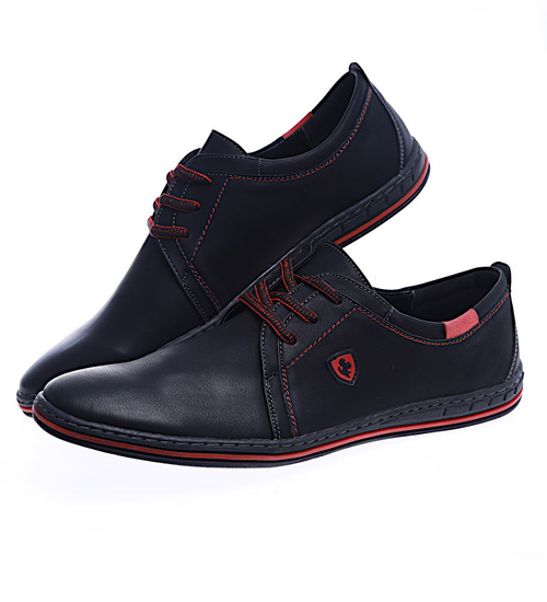 Sznurowane półbuty męskie Czarne /G1-1 14226 S593/