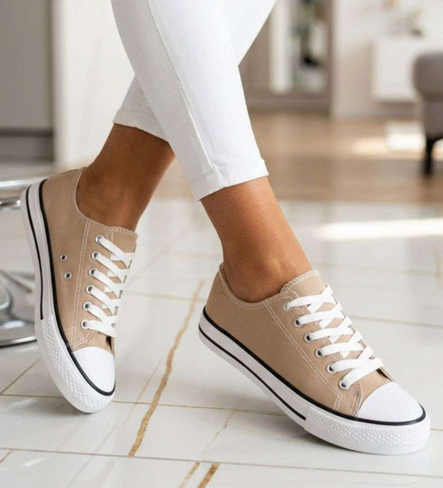 Klasyczne trampki damskie z niską cholewką khaki /G1-2 18673  G185/