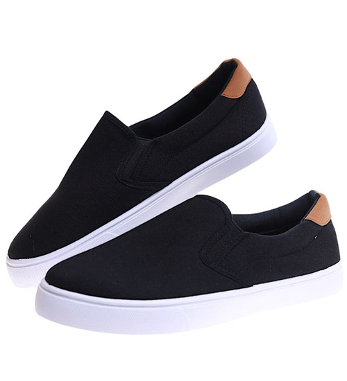 Czarno brązowe męskie trampki slip on /G5-3 17163 T284/