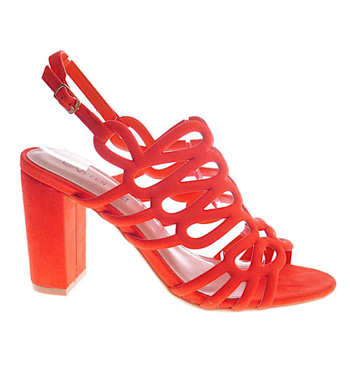 Pomarańczowe damskie sandały na słupku /H2-B1-2 12072 T109/