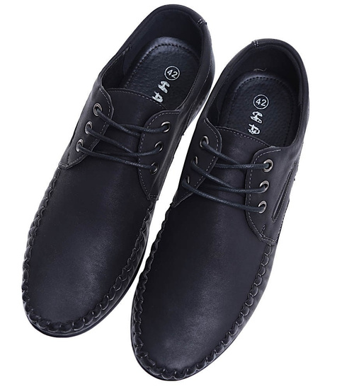 Sznurowane męskie czarne półbuty /A4-3 15732 T380/