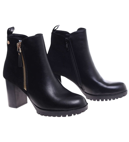 Botki damskie na stabilnym obcasie Czarne /E1-3 18318 T4814/