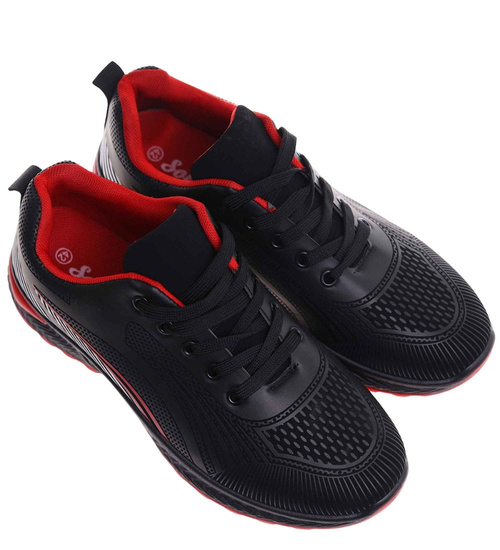 Sznurowane męskie czarno czerwone buty sportowe /F6-3 18094 T286/