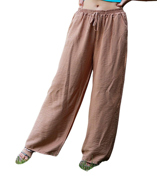 Przewiewne luźne spodnie alladynki Brązowe /H UB765 T288/