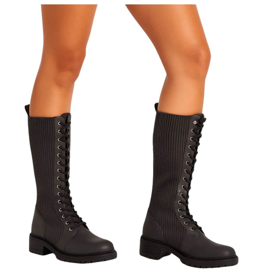 Wysokie oliwkowe damskie glany trapery /G1-1 18097 T334/