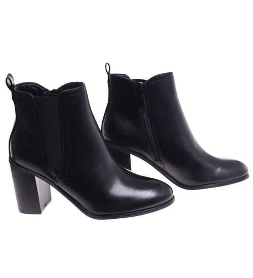 Czarne klasyczne botki damskie na obcasie /i4-2 h2 18394 W355/