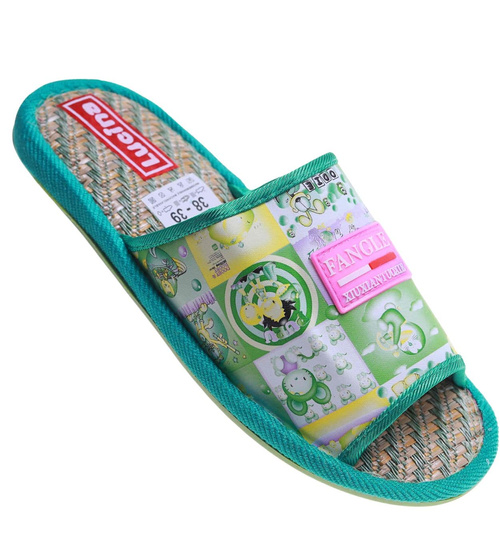 Zielone materiałowe kapcie damskie /G8-1 17592 T2-5/