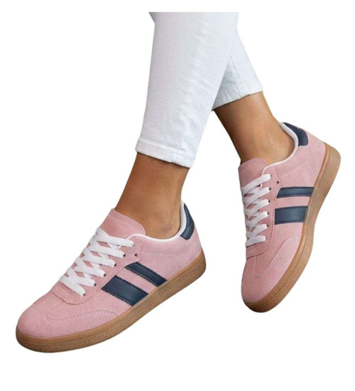 Pastelowe różowe sneakersy damskie /D4-3 18713 T444/