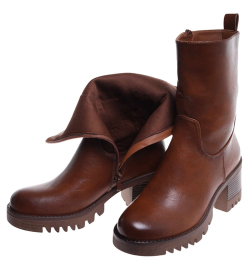 Brązowe botki na niskim obcasie /F10-2 18085 T400/