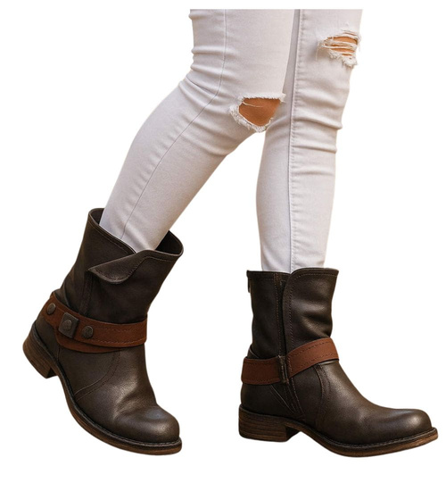 Szare damskie botki na płaskim obcasie /F7-3 12415 T291/