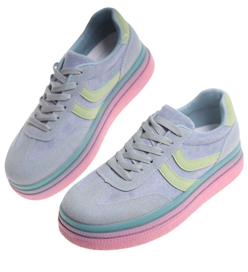 Niebieskie wiązane sneakersy buty sportowe /A3-2 17881 T688