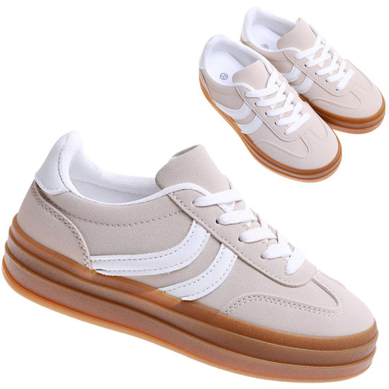 Dziewczęce beżowe trampki na platformie /E7-3 17238 T488/