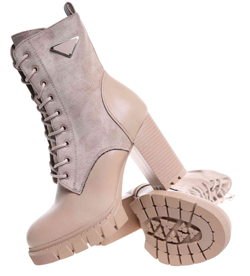 Damskie botki na obcasie Khaki /F9-1 18335 W305/