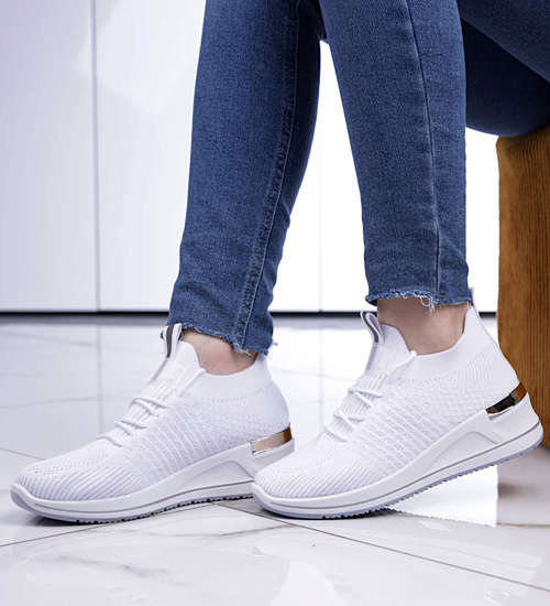 Białe damskie trampki sneakersy na koturnie /F1-2 13185 T395/