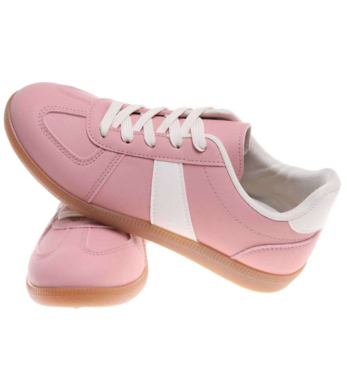 Wiązane snekaersy damskie różowe pastelowe /E6-3 18711 T177/