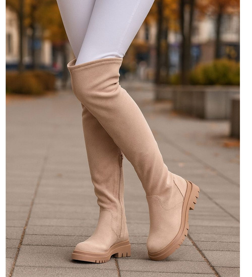 Beżowe kozaki muszkieterki /D9-2 16931 T483/