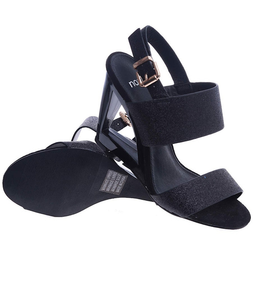 Czarne damskie sandały na koturnie /F9-2 14143 S190/