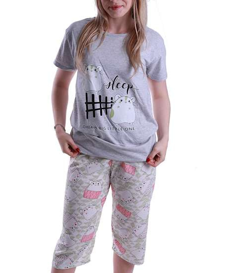 Jasno szara damska piżama z kotkiem /H2-K67 P34 S195/