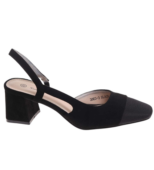 Czarne wsuwane czółenka na obcasie /B5-2 17930 W152/