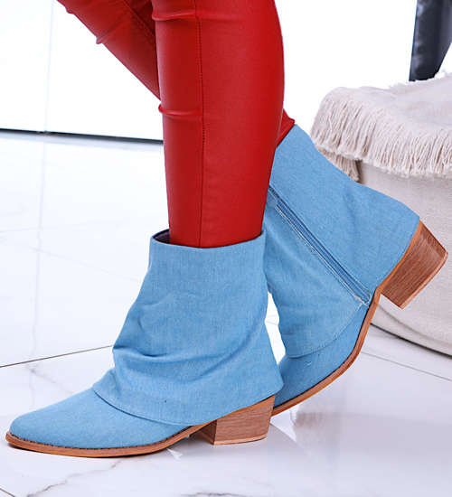 Jeansowe botki kowbojki na niskim obcasie /A8-3 14833 T630/ Jeansowe botki kowbojki na niskim obcasie /A8-3 14833 T630/