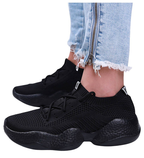 Lekkie sznurowane czarne buty sportowe damskie /A1-3 15727A T184/