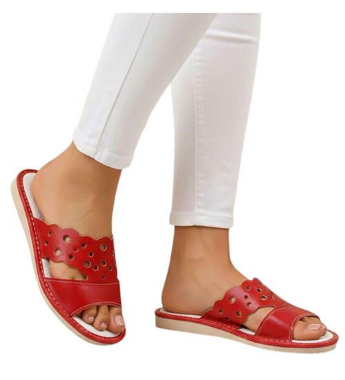 Czerwone ażurowe domowe klapki kapcie /D6-1 16246 S165/