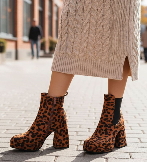 Botki damskie na platformie Leopard /A4-1 16842 G382/