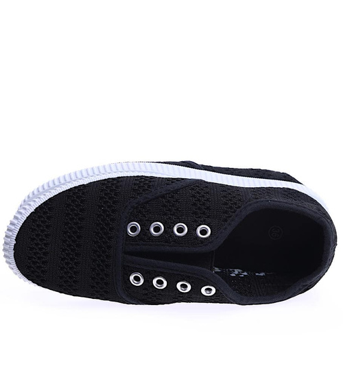 Koronkowe wsuwane czarne tenisówki /C2-2 14411 S199/