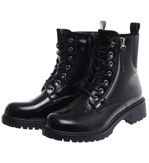 Czarne błyszczące botki trapery glany /D2-3 18380 W4/