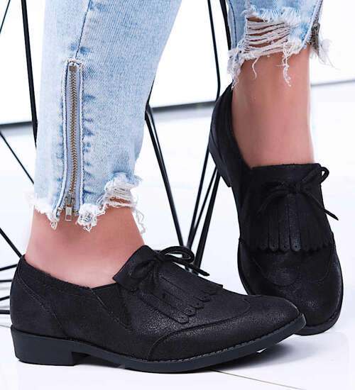 Wsuwane czarne półbuty loafersy damskie /B4-3 15753 T223/