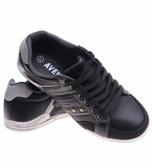 Sznurowane chłopięce trampki czarne /A10-3 16760 T177/