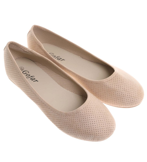 Beżowe ażurowe baleriny damskie /F9-3 17778 182/