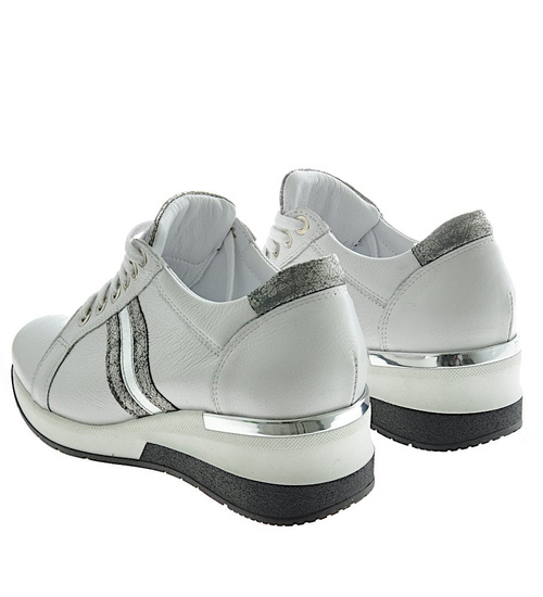 Sznurowane skórzane trampki damskie Białe /E7-3 9778 S154/